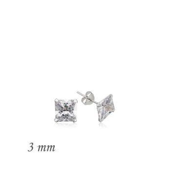 Gumush EA1160234 3 mm Gümüş Kare Tek Taş Zirkon Küpe