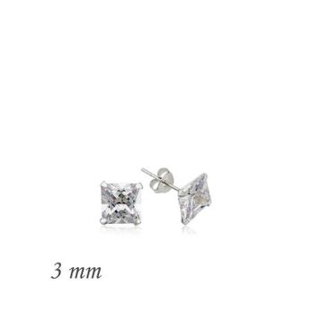 Gumush EA1160234 3 mm Gümüş Kare Tek Taş Zirkon Küpe