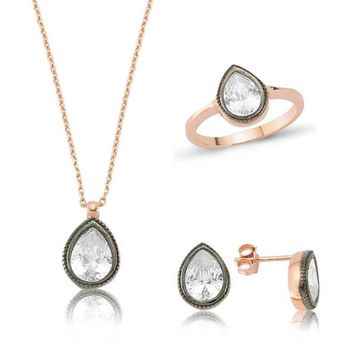 Gumush Elmas Model Damla Kadın Gümüş Set
