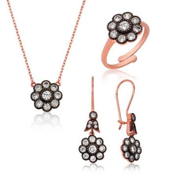 Gumush Elmas Montür Çiçek Kadın Gümüş Set