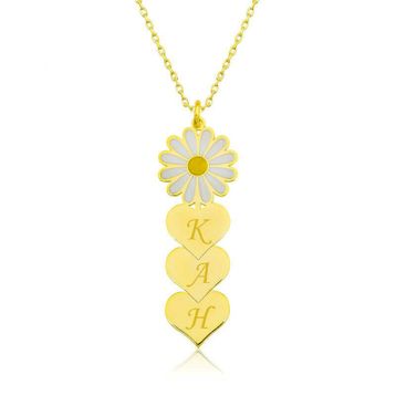 Gumush ​Gold Kişiye Özel Kalpli Papatya Gümüş Kolye