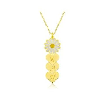 Gumush ​Gold Kişiye Özel Kalpli Papatya Gümüş Kolye