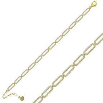 Gumush Gold Oval Taşlı Bayan Gümüş Bileklik