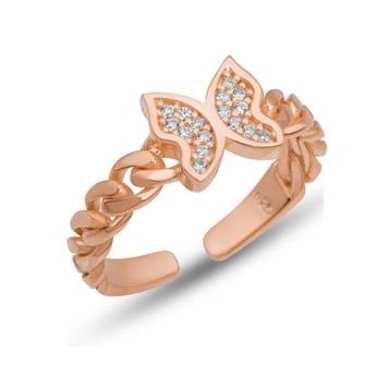 Gumush Gümüş Ayarlanabilir Rose Kelebek Kadın Yüzük