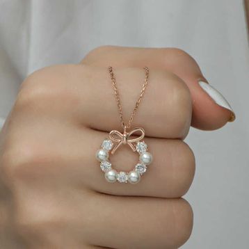 Gumush İnci Kurdele Kadın Gümüş Kolye