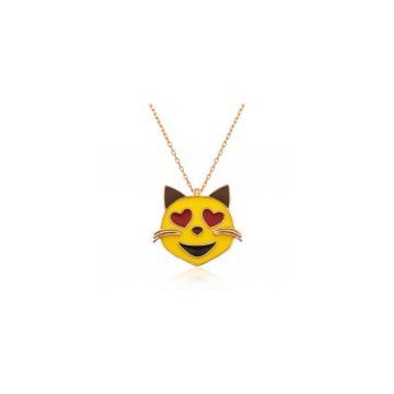 Gumush Kalp Gözlü Kedi Emoji Kadın Kolye