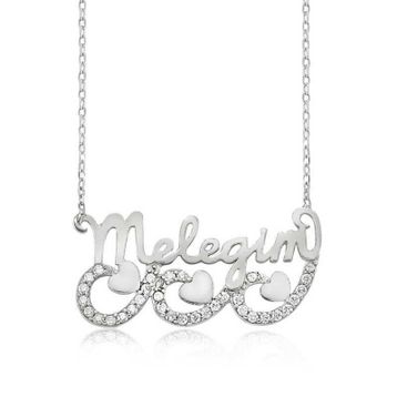 Gumush Meleğim Yazılı Kalpli Kadın Kolye
