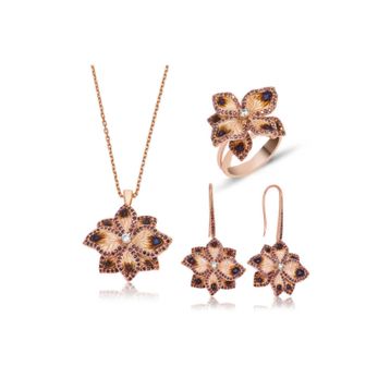 Gumush Menekşe Çiçeği Kadın Gümüş Set