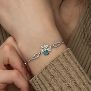 Gumush Nazarlı Yonca Gümüş Bileklik