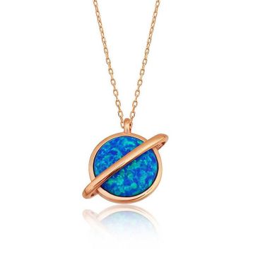 Gumush Opal Taşlı Gezegen Gümüş Kadın Kolye