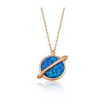 Gumush Opal Taşlı Gezegen Gümüş Kadın Kolye