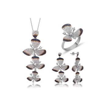 Gumush Örümcek ve Yaprak Kadın Gümüş Set
