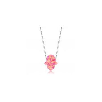 Gumush Pembe Opal Fatma Eli Kadın Kolye