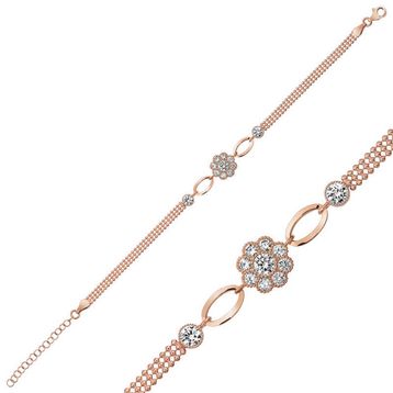 Gumush Rose Çiçek Modelli Gümüş Bileklik