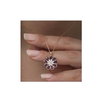 Gumush Rose Erguvan Çiçeği Gümüş Kolye