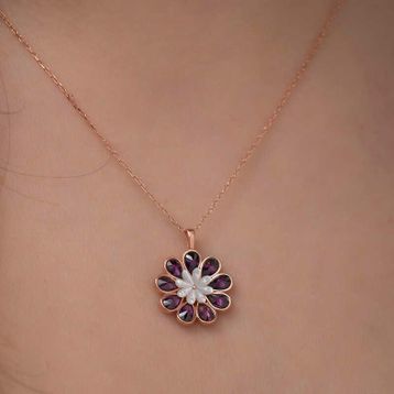 Gumush Rose Erguvan Çiçeği Gümüş Kolye