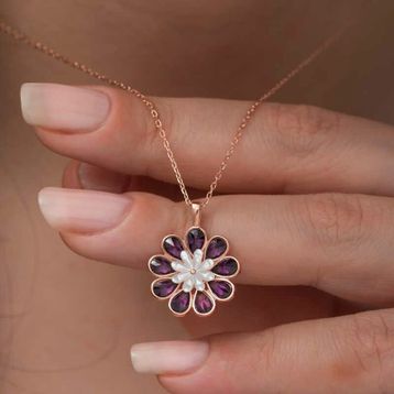Gumush Rose Erguvan Çiçeği Gümüş Kolye