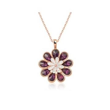 Gumush Rose Erguvan Çiçeği Gümüş Kolye