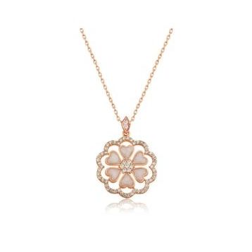 Gumush Rose Kalp Çiçek Bayan Gümüş Kolye