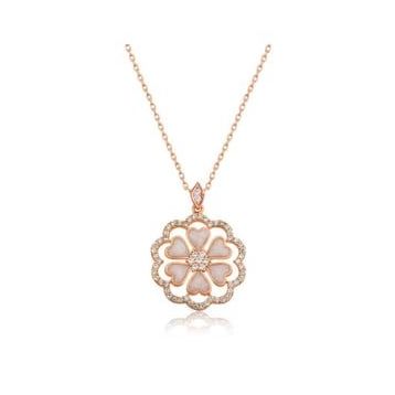 Gumush Rose Kalp Çiçek Bayan Gümüş Kolye
