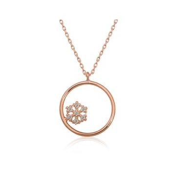 Gumush ​Rose Kar Tanesi Detaylı Halka Gümüş Kolye