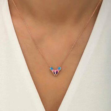 Gumush Rose Minimal Kelebek Bayan Gümüş Kolye