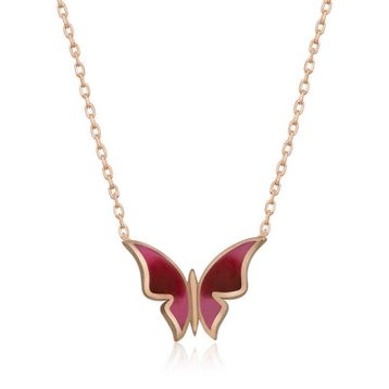 Gumush Rose Minimal Kelebek Bayan Gümüş Kolye