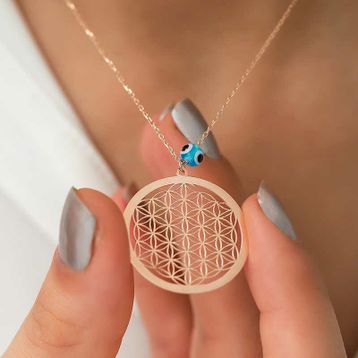 Gumush Rose Nazar Gözlü Yaşam Çiçeği Gümüş Kolye