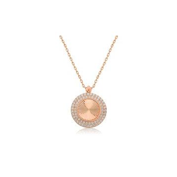 Gumush Rose Oval Fırfır Bayan Gümüş Kolye
