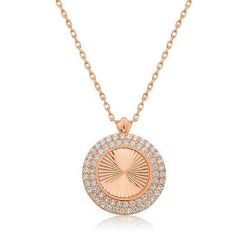 Gumush Rose Oval Fırfır Bayan Gümüş Kolye