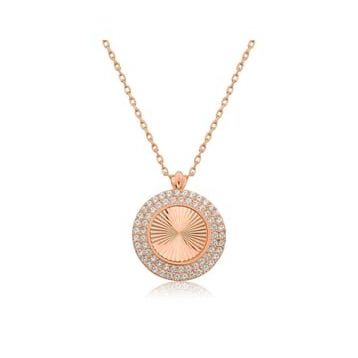 Gumush Rose Oval Fırfır Bayan Gümüş Kolye