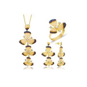 Gumush Sarı Çiçek Kadın Gümüş Set