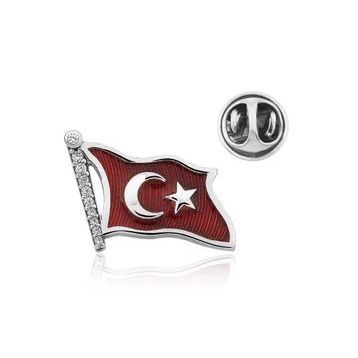 Gumush T4635 Gümüş Türk Bayrağı Rozet