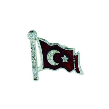 Gumush T4635 Gümüş Türk Bayrağı Rozet