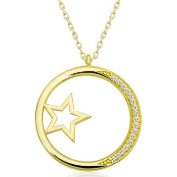 Gumush T6651 Gümüş Gold Yıldız Detaylı Halka Kadın Kolye