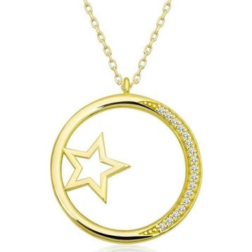 Gumush T6651 Gümüş Gold Yıldız Detaylı Halka Kadın Kolye