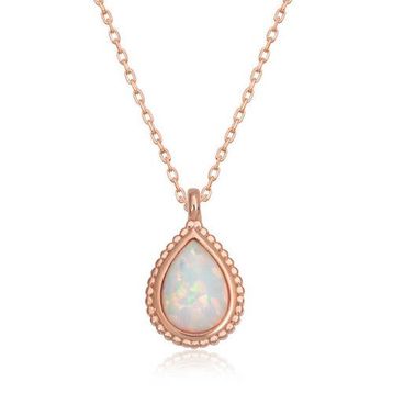 Gumush T6714 Gümüş Damla Beyaz Opal Taşlı Kadın Kolye