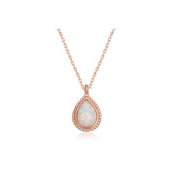 Gumush T6714 Gümüş Damla Beyaz Opal Taşlı Kadın Kolye