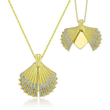 Gumush T6756 Gold Kişiye Özel İstiridye Kadın Gümüş Kolye
