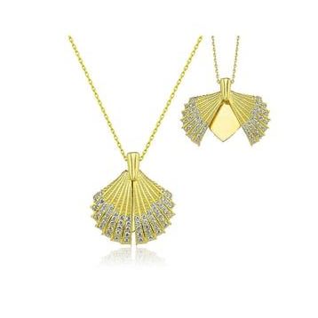 Gumush T6756 Gold Kişiye Özel İstiridye Kadın Gümüş Kolye