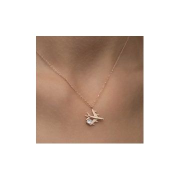 Gumush T6855 Rose Tek Taşlı Uçak Gümüş Kadın Kolye