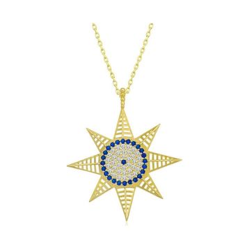 Gumush T7097 Gold Nazarlı Kutup Yıldızı Kadın Gümüş Kolye