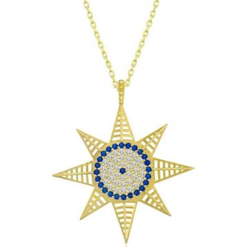 Gumush T7097 Gold Nazarlı Kutup Yıldızı Kadın Gümüş Kolye