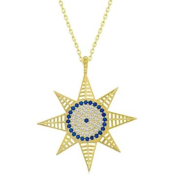 Gumush T7097 Gold Nazarlı Kutup Yıldızı Kadın Gümüş Kolye