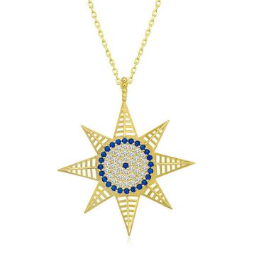 Gumush T7097 Gold Nazarlı Kutup Yıldızı Kadın Gümüş Kolye