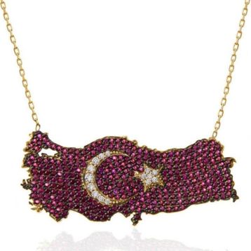 Gumush T7370 Gümüş Gold Ay Yıldız Türkiye Haritası Kadın Kolye