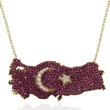 Gumush T7370 Gümüş Gold Ay Yıldız Türkiye Haritası Kadın Kolye