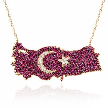 Gumush T7371 Gümüş Ay Yıldız Türkiye Haritası Kadın Kolye