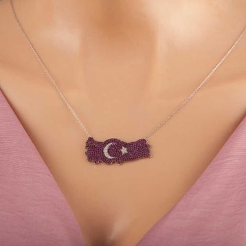 Gumush T7371 Gümüş Ay Yıldız Türkiye Haritası Kadın Kolye