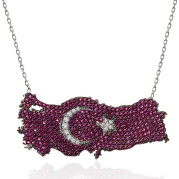 Gumush T7371 Gümüş Ay Yıldız Türkiye Haritası Kadın Kolye